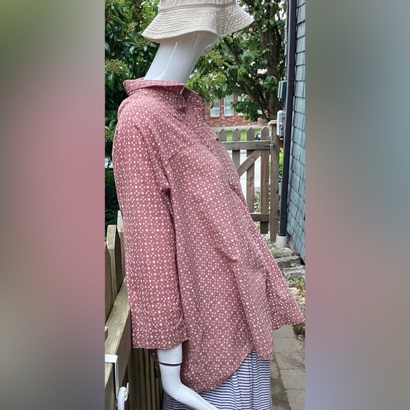 Maiwa block print cotton shirt red and white, large - Picture 3 of 5